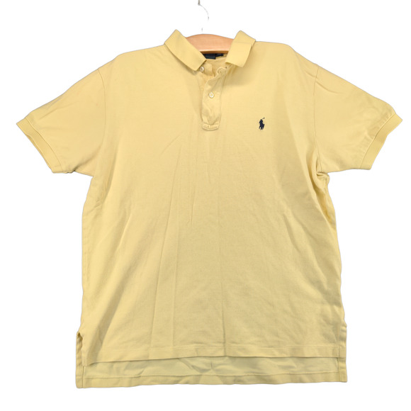 Polo by Ralph Lauren Mens Polo Shirt Yellow Large Short Sleeve Hi Lo Hem Cotton - Picture 1 of 15